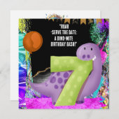 Dinosaur 7th Birthday Party Save The Date (Voorkant / Achterkant)