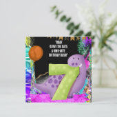 Dinosaur 7th Birthday Party Save The Date (Staand voorkant)