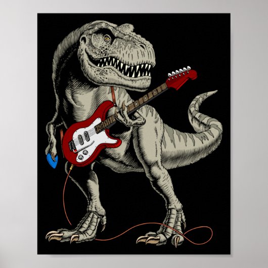Dinosaur Acoustic Electric B Guitar Player  Poster (Voorkant)