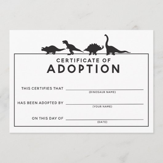 DInosaur Adoptie Certificaat Verjaardag Activiteit Programma (Voorkant)