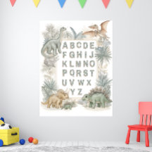 Dinosaur Alphabet Nursery Watercolor Poster