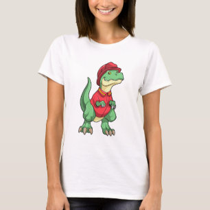 Dinosaur als brandweerman met brandhelm t-shirt