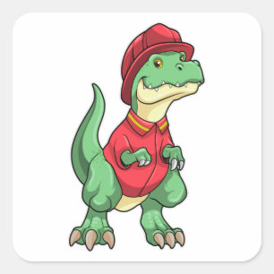 Dinosaur als brandweerman met brandhelm vierkante sticker