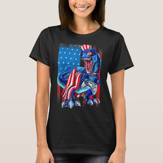 Dinosaur America Flag Game Controller 4th O T-shirt (Voorkant)
