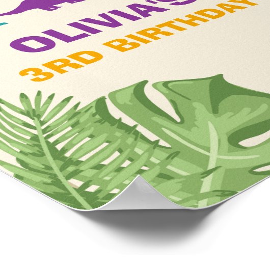 Dinosaur Anniversaire Affiche de bienvenue Fille F (Coin)