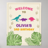 Dinosaur Anniversaire Affiche de bienvenue Fille F (Devant)
