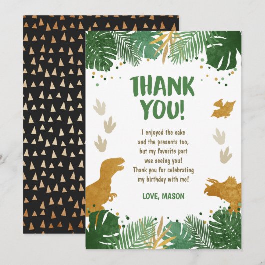 Dinosaur Anniversaire Carte de remerciements Party (Devant / Derrière)
