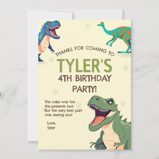 Dinosaur Anniversaire Carte de remerciements verti (Devant)