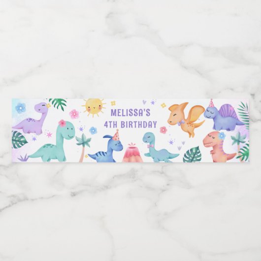 Dinosaur Anniversaire Fête Étiquette de bouteille  (Étiquettes simples)