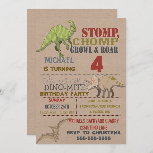 Dinosaur Anniversaire Fête Invitation (Devant / Derrière)