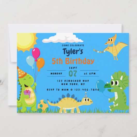 Dinosaur Anniversaire Fête Invitation (Devant)