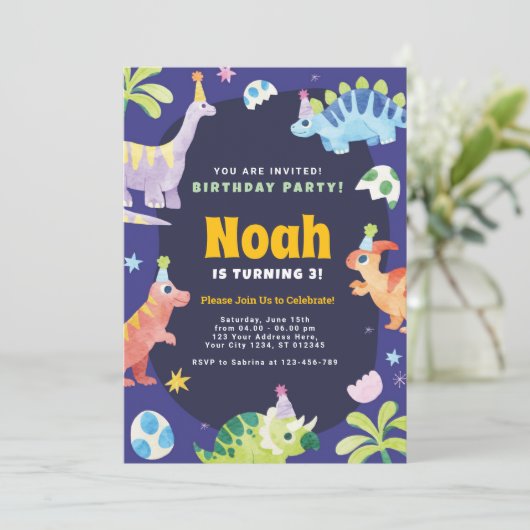 Dinosaur Anniversaire Fête Invitation (Debout devant)