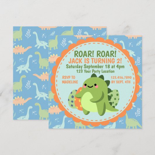 Dinosaur Anniversaire Fête Invitation (Devant / Derrière)