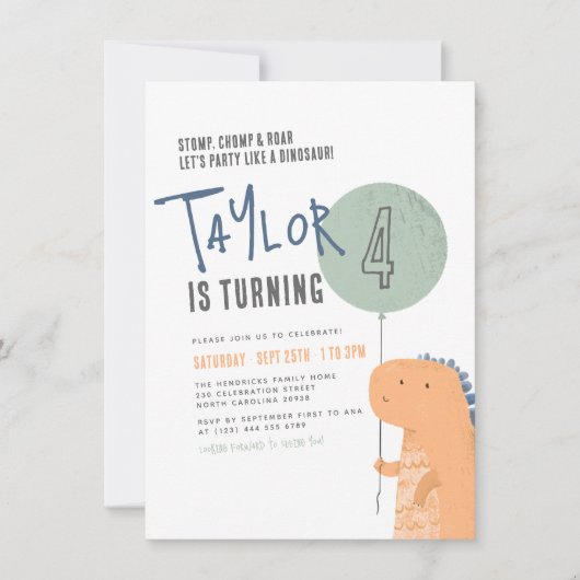 Dinosaur Anniversaire Fête Invitation (Devant)