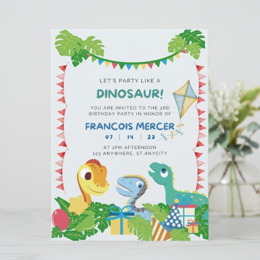 Dinosaur Anniversaire Fête Invitation (Debout devant)