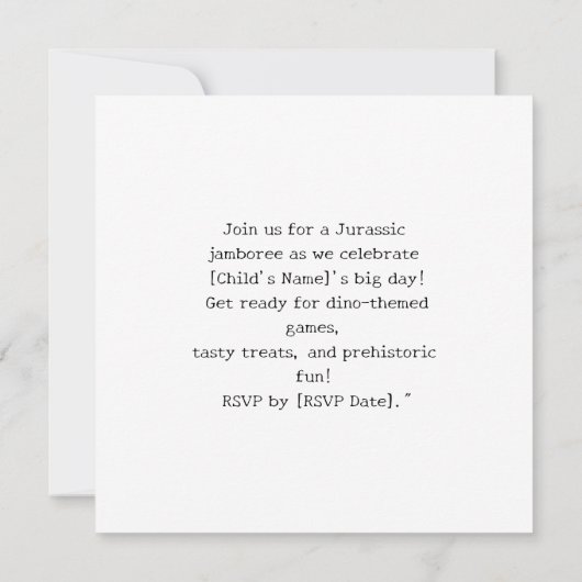 Dinosaur Anniversaire Fête Invitation (Dos)