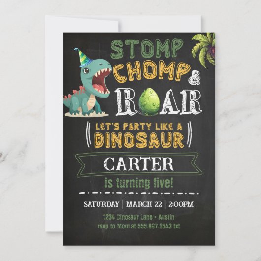 Dinosaur Anniversaire Fête Invitation Chomp Roar (Devant)