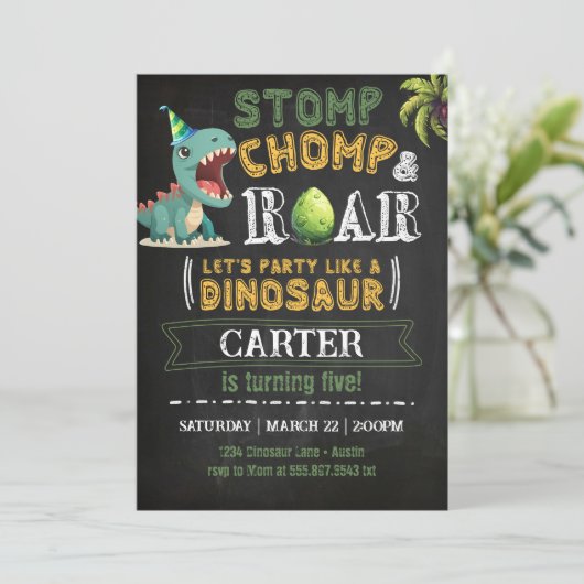 Dinosaur Anniversaire Fête Invitation Chomp Roar (Debout devant)