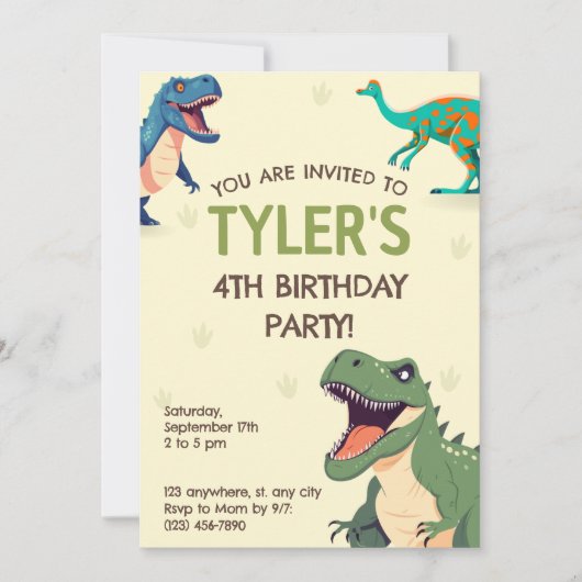 Dinosaur Anniversaire Fête Invitation Verticale (Devant)