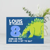 Dinosaur anniversaire garçon 8e invitation bleu ve (Debout devant)