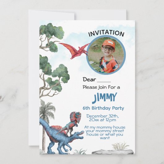 Dinosaur Anniversaire Garçon Invitation Enfant (Devant)