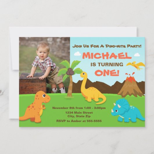 Dinosaur Anniversaire Invitation 1er Anniversaire (Devant)