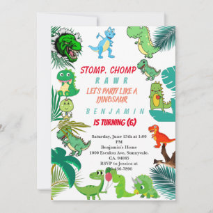 Dinosaur Anniversaire Invitation Cute Dino