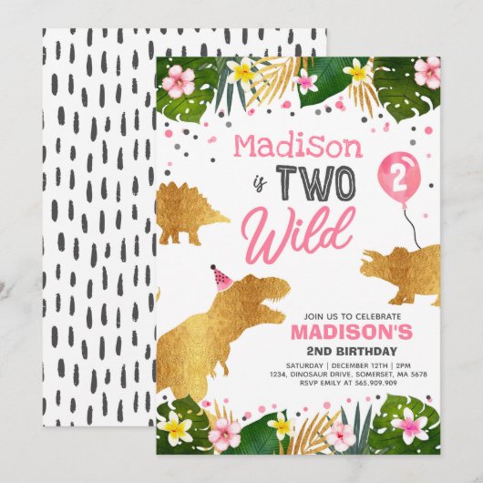 Dinosaur Anniversaire Invitation Deux Dinosaures S (Devant / Derrière)