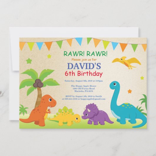 Dinosaur Anniversaire Invitation Dino Party (Devant)