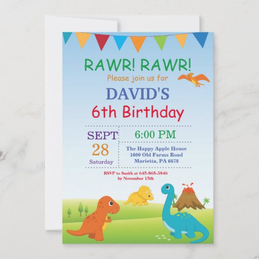Dinosaur Anniversaire Invitation Dino Party (Devant)