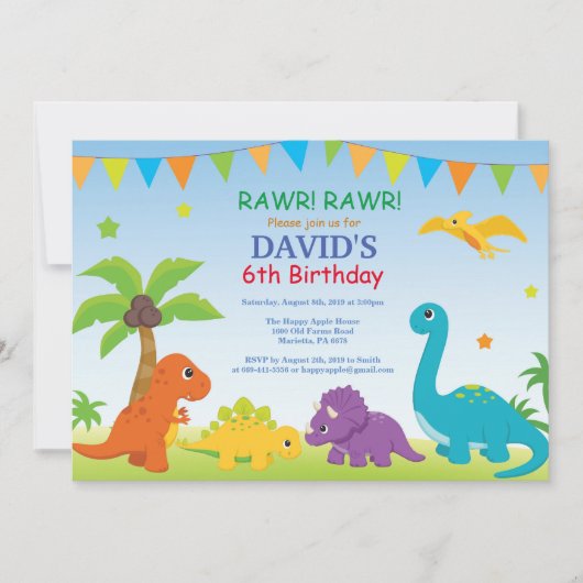 Dinosaur Anniversaire Invitation Dino Party (Devant)