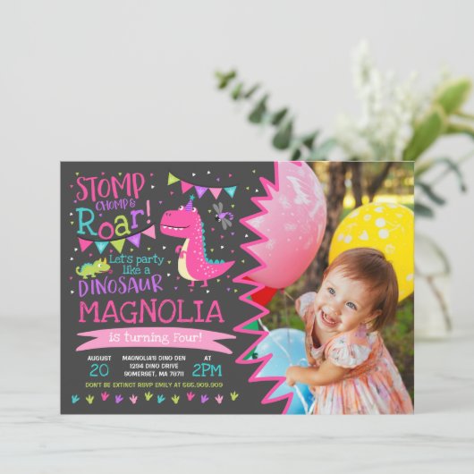 Dinosaur Anniversaire Invitation Fille Dinosaur (Debout devant)