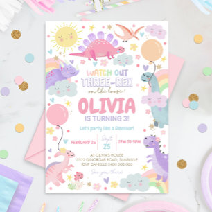 DINOSAUR ANNIVERSAIRE Invitation fille trois Rex