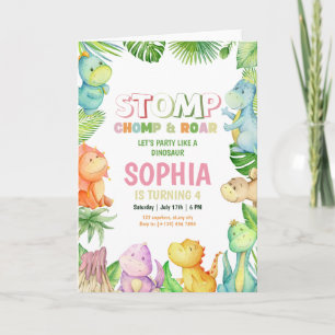 Dinosaur Anniversaire Invitation Filles Dino Anniv