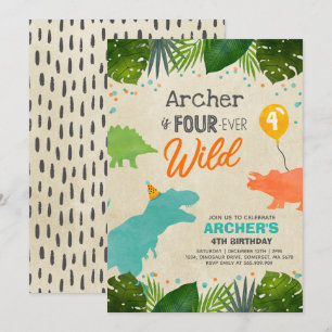 Dinosaur Anniversaire Invitation Four Ever Wild Di