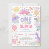 DINOSAUR ANNIVERSAIRE Invitation Girl One-a-saurus (Devant)