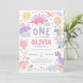 DINOSAUR ANNIVERSAIRE Invitation Girl One-a-saurus (Debout devant)