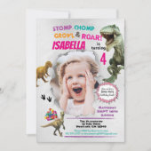 Dinosaur anniversaire invitation photo fille (Devant)
