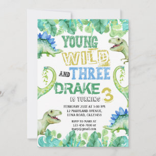 DINOSAUR ANNIVERSAIRE INVITATION POUR LES TROIS AN