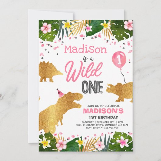 Dinosaur Anniversaire Invitation Wild One Dinosaur (Devant)
