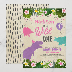 Dinosaur Anniversaire Invitation Wild One Dinosaur