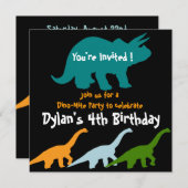 Dinosaur Anniversaire Invitations Bleu Noir (Devant / Derrière)