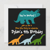 Dinosaur Anniversaire Invitations Bleu Noir (Devant)