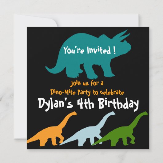 Dinosaur Anniversaire Invitations Bleu Noir (Devant)