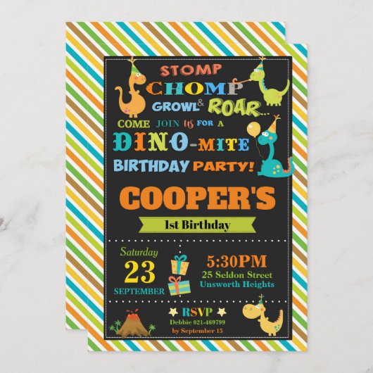 Dinosaur Anniversaire Invitations Garçons Invitati (Devant / Derrière)