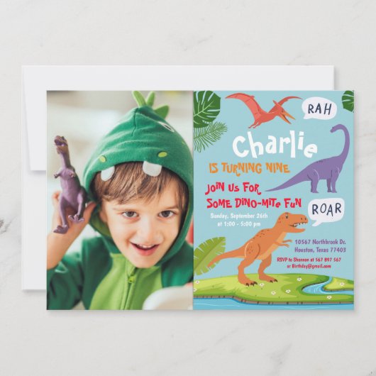 Dinosaur Anniversaire Photo Invitation (Devant)