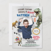 Dinosaur anniversaire photo invitation rustique (Devant)