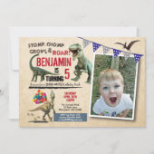Dinosaur anniversaire photo invitation rustique (Devant)