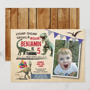 Dinosaur anniversaire photo invitation rustique