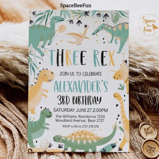 Dinosaur Anniversaire Trois Rex Invitation Boy Din